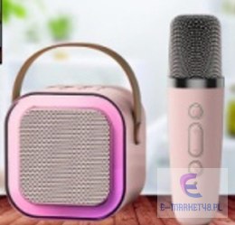 Zestaw do karaoke mikrofon + głośnik przenośny BLUETOOTH USB LED różowy