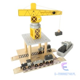Dźwig drewniany żuraw port morski + statek auta