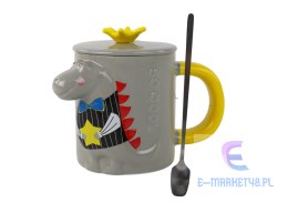 Kubek Ceramiczny z Pokrywką Szary Dinozaur 400 ml