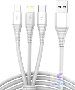 Kabel USB 3w1 micro USB, USB-C, lightning 1m biały