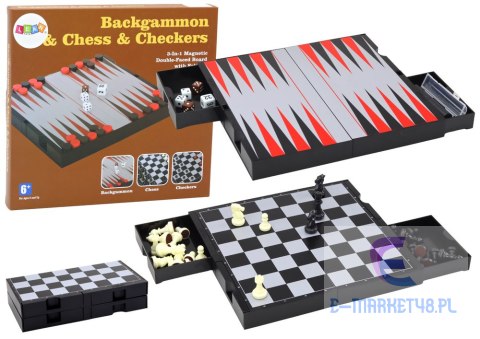 Zestaw Gier 3w1 Plansza Magnetyczna Szachy Warcaby Backgammon