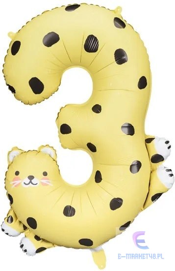 Balon foliowy urodzinowy cyfra "3" - Gepard 55x75 cm