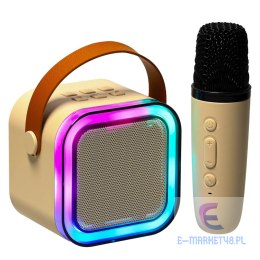 Zestaw do karaoke mikrofon + głośnik przenośny BLUETOOTH USB LED beżowy