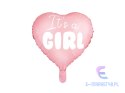 Balon foliowy "It's a girl" na baby shower serce różowe 48cm