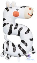 Balon foliowy urodzinowy cyfra "5" - Zebra 42x81 cm