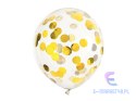 Balony transparentne z konfetti złote kółka 30cm 6 sztuk