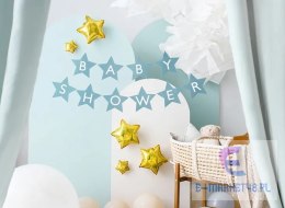 Baner napis na baby shower gwiazdki jasnoniebieskie 290cm x 16,5cm