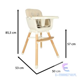Krzesełko do karmienia z podnóżkiem drewniane nogi kolor beżowy