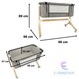 Łóżeczko dostawka dla niemowląt dzieci drewniana na kółkach kojec szary