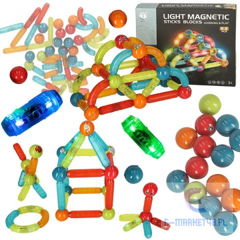 Klocki magnetyczne LED magnetic sticks duże patyczki świecące dla małych dzieci 52 elementy