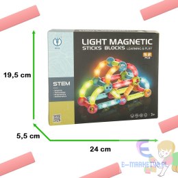 Klocki magnetyczne LED magnetic sticks duże patyczki świecące dla małych dzieci 52 elementy