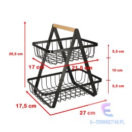 Kosz miska na owoce dwupoziomowy piętrowy metal drewno