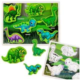 Układanka Drewniana Dinozaury Puzzle Kształty Plansza 12El