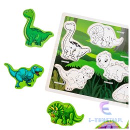 Układanka Drewniana Dinozaury Puzzle Kształty Plansza 12El