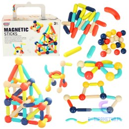 Klocki magnetyczne magnetic sticks dla małych dzieci duże patyczki 64 elementy pudełko