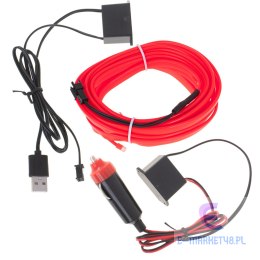 Oświetlenie ambientowe LED do samochodu / auta USB / 12V taśma 5m czerwona