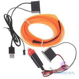 Oświetlenie ambientowe LED do samochodu / auta USB / 12V taśma 5m pomarańczowa